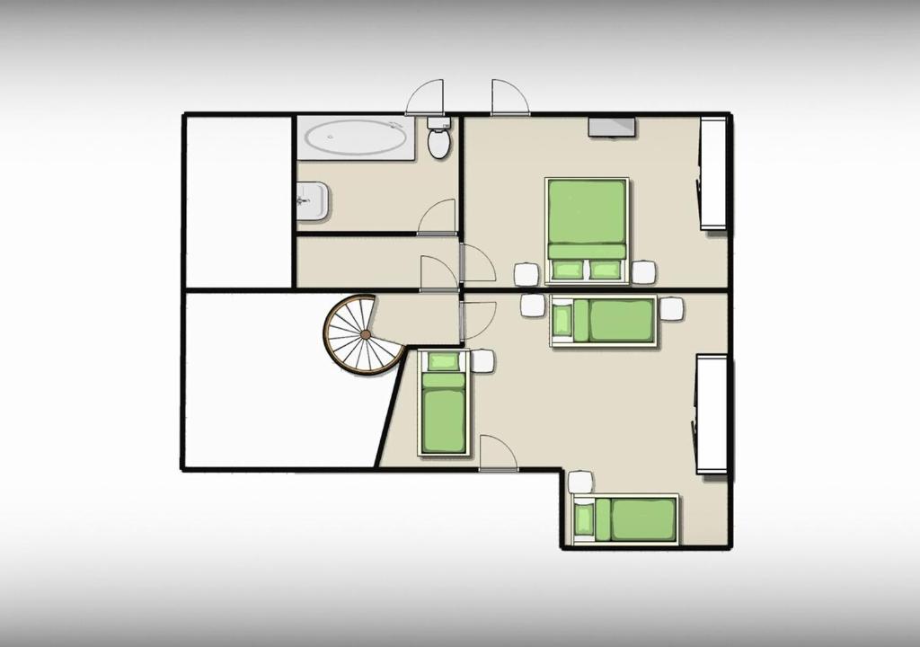 a floor plan of a house with green at Chalet Sicoria - Les Congères in Le Grand-Bornand