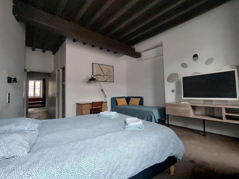 um quarto com uma cama e uma televisão de ecrã plano em Appartement 3 personnes quartier Chartrons em Bordeaux