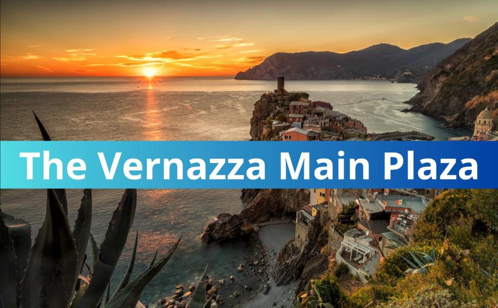a view of thevenza main plaza at sunset at The Vernazza Main Plaza - Rooms & Apartment in Vernazza