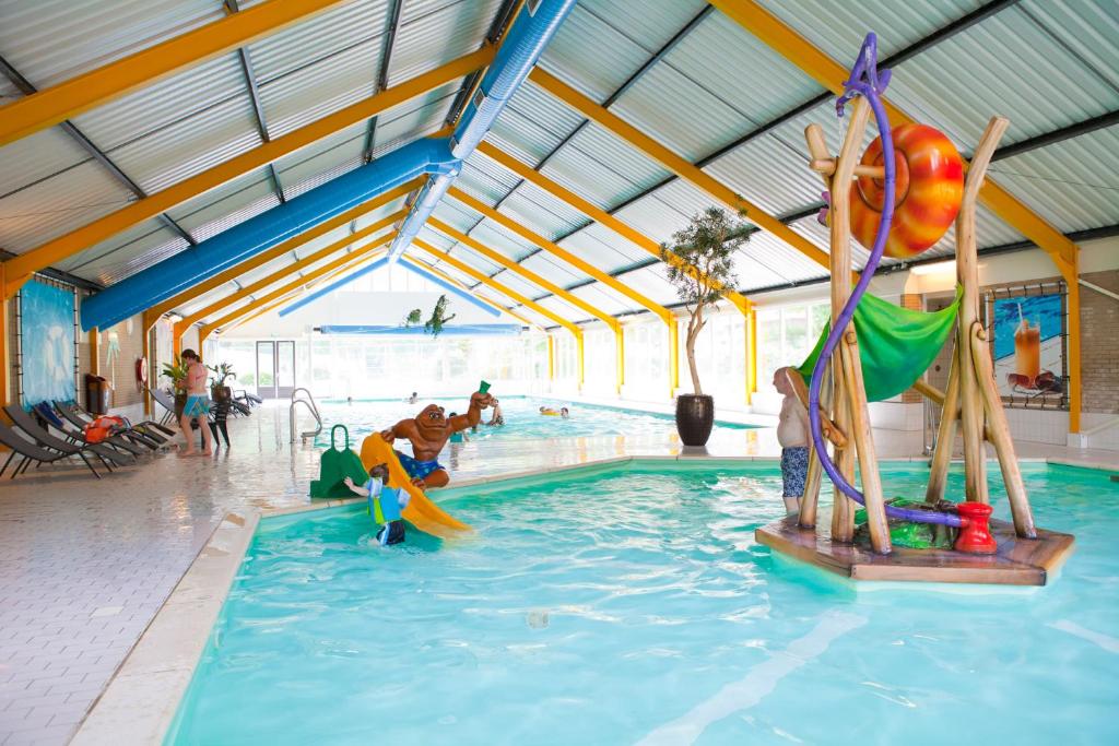 uma piscina com pessoas a brincar na água em Tiny house op de Veluwe em Beekbergen