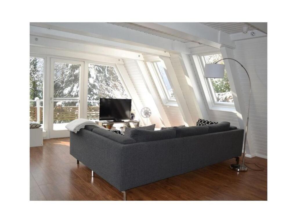 sala de estar con sofá y TV en Modern apartment near centre, en Leinsweiler