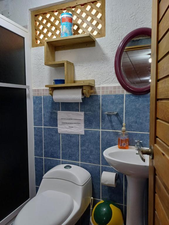 a small bathroom with a toilet and a sink at Santa Gertrudis in El Rancho