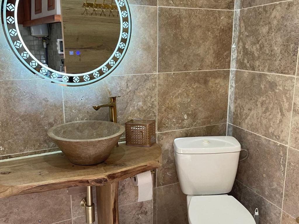 Kúpeľňa v ubytovaní Maison de vacances au cœur du parc de la Brenne avec étang privé, Wi-Fi et animaux acceptés - FR-1-591-376