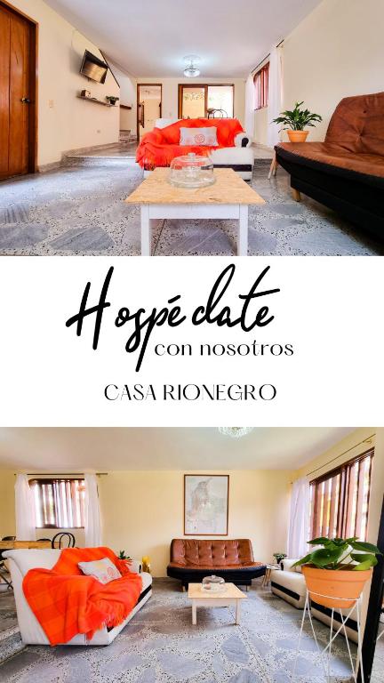 a bedroom with a bed and a living room at Casa Confortable en Rionegro - a 10 min del aeropuerto in Rionegro