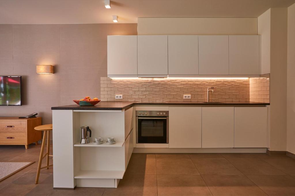 Kuchyň nebo kuchyňský kout v ubytování Aalernhüs hotel & spa