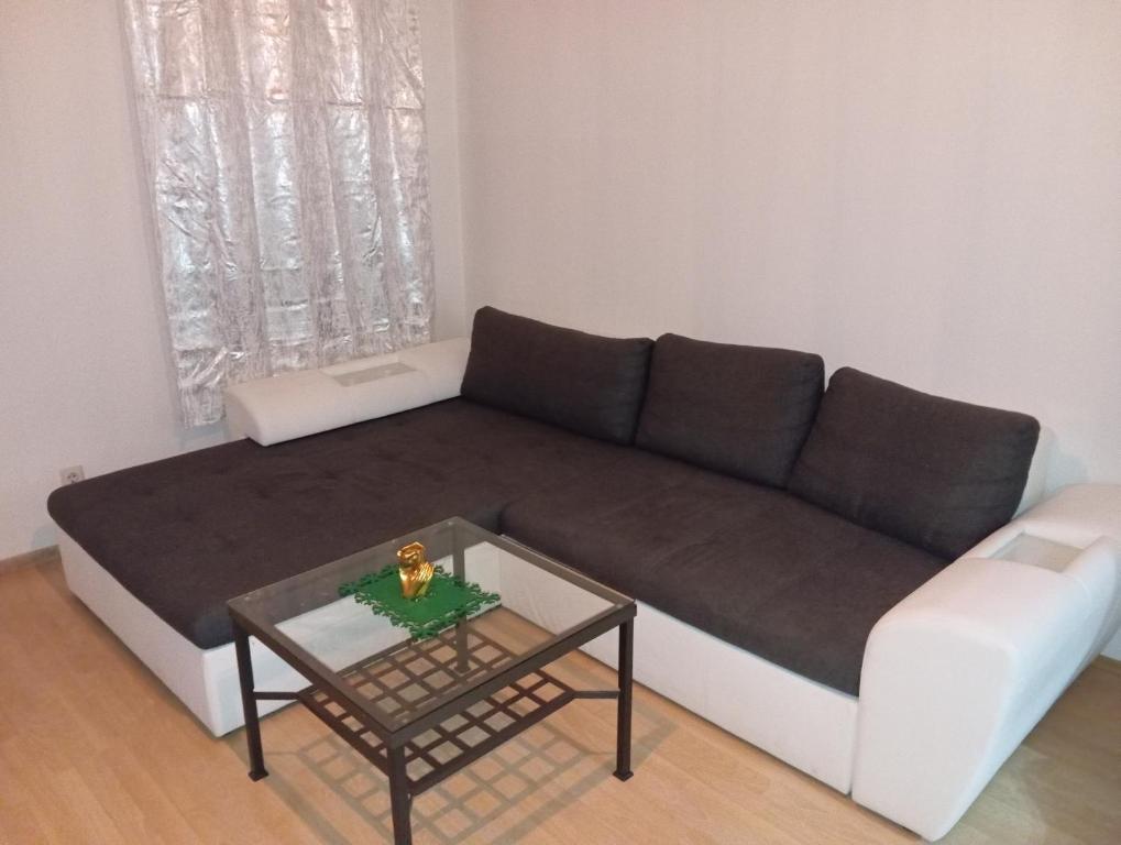 a living room with a couch and a coffee table at Apartment 10 minutes to city centre in Vienna