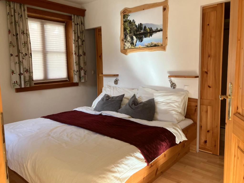 Patergassen的住宿－Ferienwohnungen Hannesbichler，一间卧室配有一张带白色床单的床和一扇窗户。