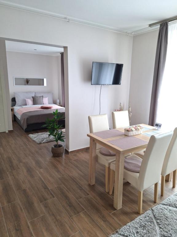 TV a/nebo společenská místnost v ubytování Várfal apartman