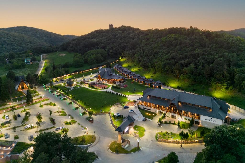 an aerial view of a resort in the mountains at Etno Naselje Vrdnička kula in Vrdnik