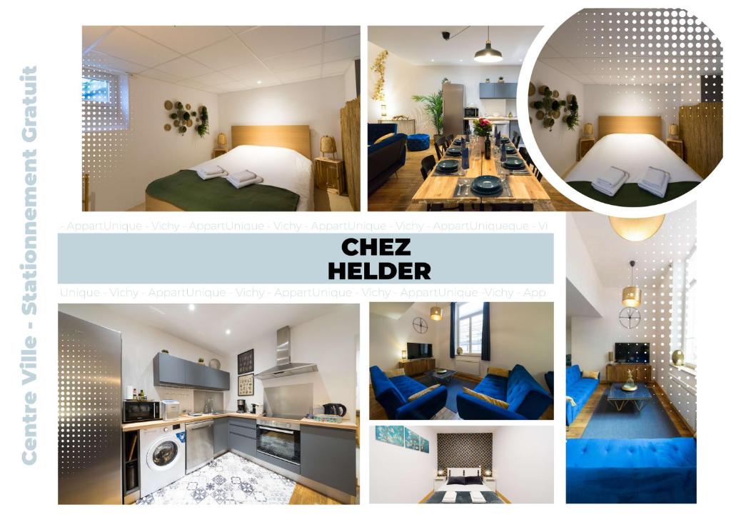 un collage de photos d'une chambre d'hôtel dans l'établissement AppartUnique - Chez Helder, à Vichy