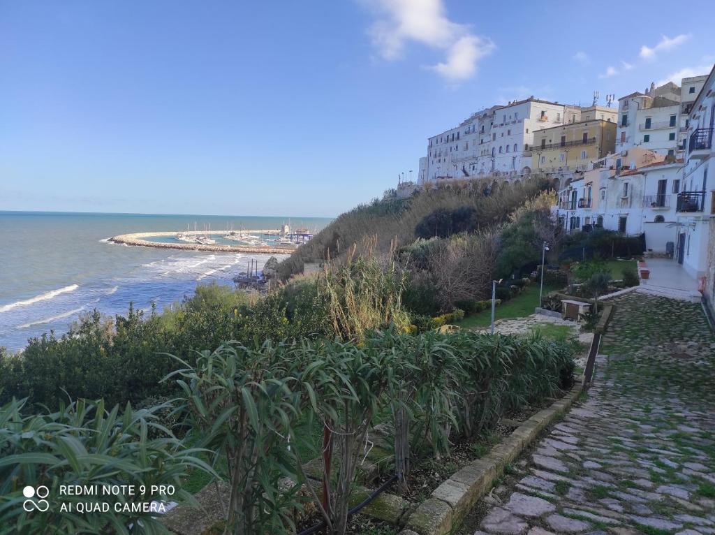 uma vista para o oceano a partir de uma colina com casas em VerdeMare em Rodi Garganico