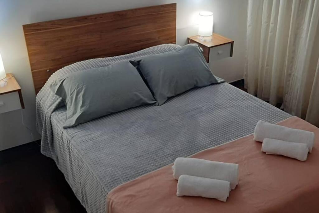 a bedroom with a large bed with two white pillows at Departamento en Mendoza in Mendoza