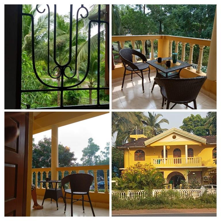 a collage of pictures of a house with a table and chairs at Casa Amarela in Cuncolim