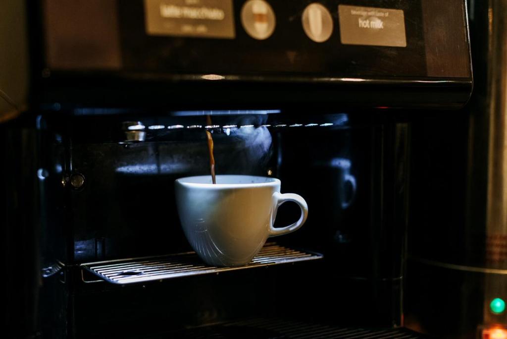 une tasse de café est brassée dans un four micro-ondes dans l'établissement Gorczańskie Zacisze, à Lubomierz