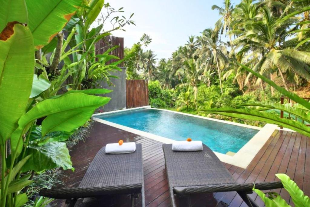 een zwembad midden in een tuin bij Romance Forest view 2 BR Private Pool Villa ZN21 in Ubud