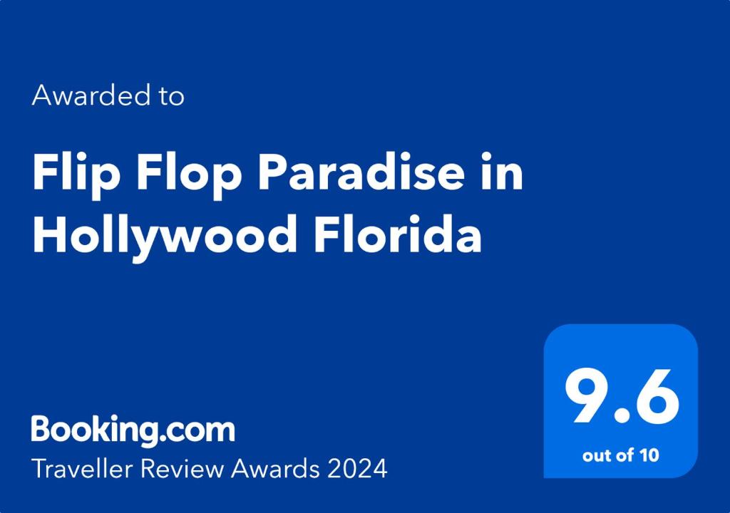 Flip Flop Paradise in Hollywood Florida tesisinde sergilenen bir sertifika, ödül, işaret veya başka bir belge