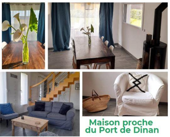un collage de photos d'un salon dans l'établissement Maison proche du Port de Dinan, à Lanvallay