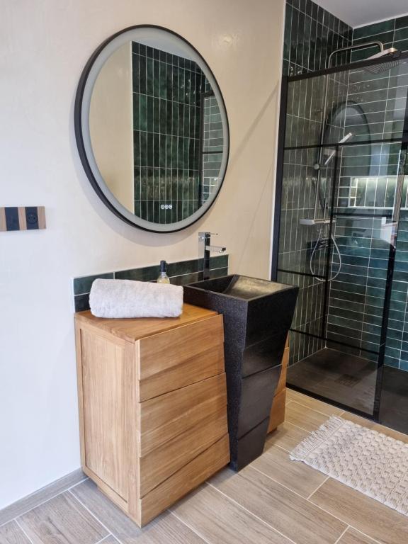 a bathroom with a sink and a mirror at Le Cocoon in Carpentras
