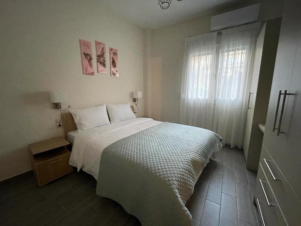 a bedroom with a large bed and a window at Aristo Central Apartments in Ioannina