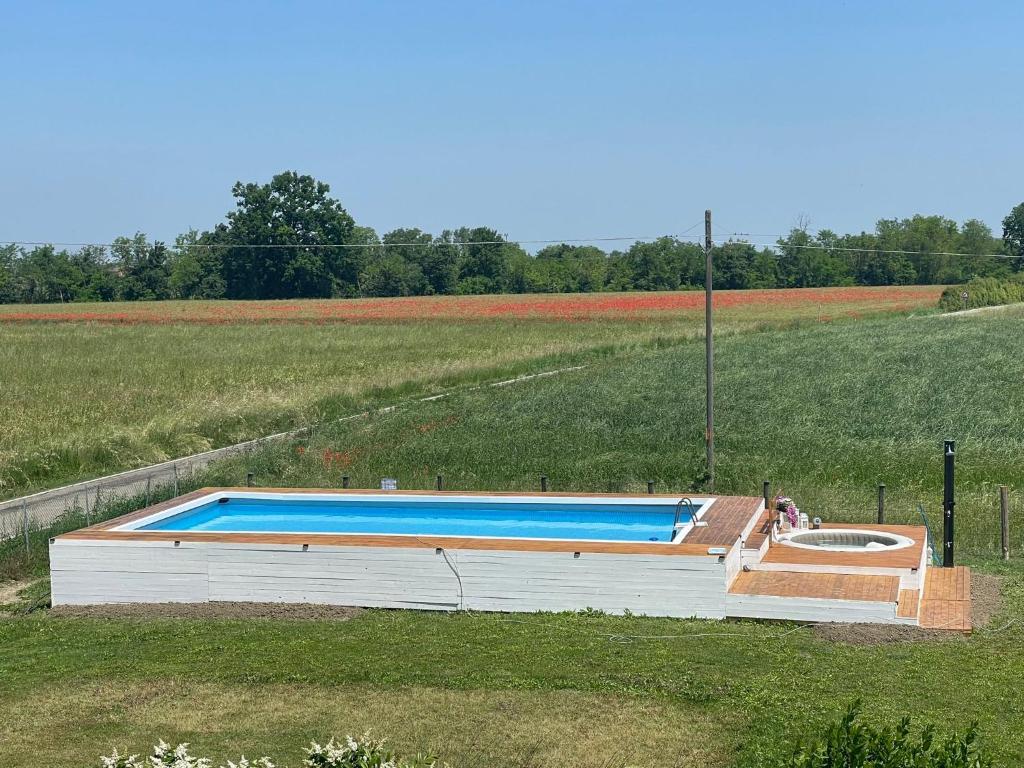 ein Schwimmbad in der Mitte eines Feldes in der Unterkunft Affittacamere Braciolina in Quattro Castella