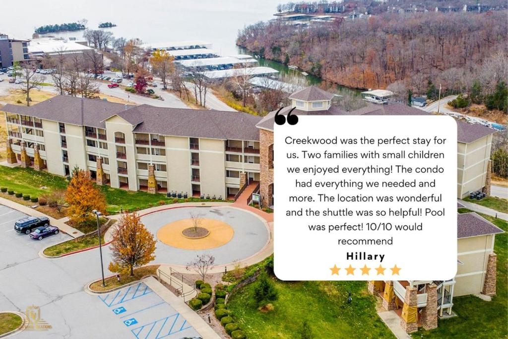 a building with a sign that reads checked was the perfect stay for us two families at Four Seasons in Lake Ozark