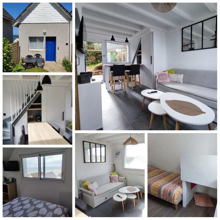 un collage de photos d'une maison dans l'établissement Maison VUE MER 50m PLAGE de TRESTEL GR34 entre Perros Guirec côte de granit rose et l'île de Bréhat, à Trévou-Tréguignec