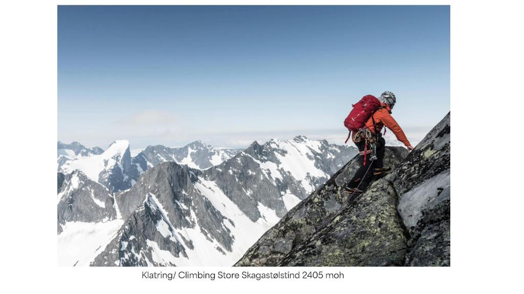 a person is standing on top of a mountain at Turtagrø Hotel in Fortun