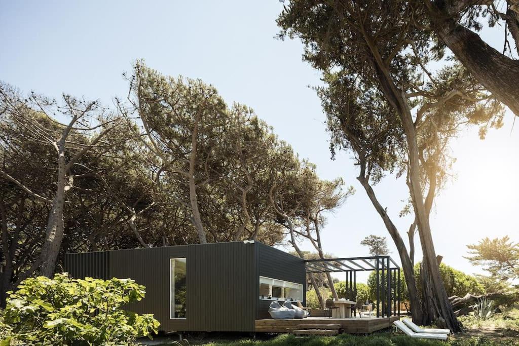 une petite maison noire au milieu des arbres dans l'établissement A Casa do Guincho, Beach House, à Areias