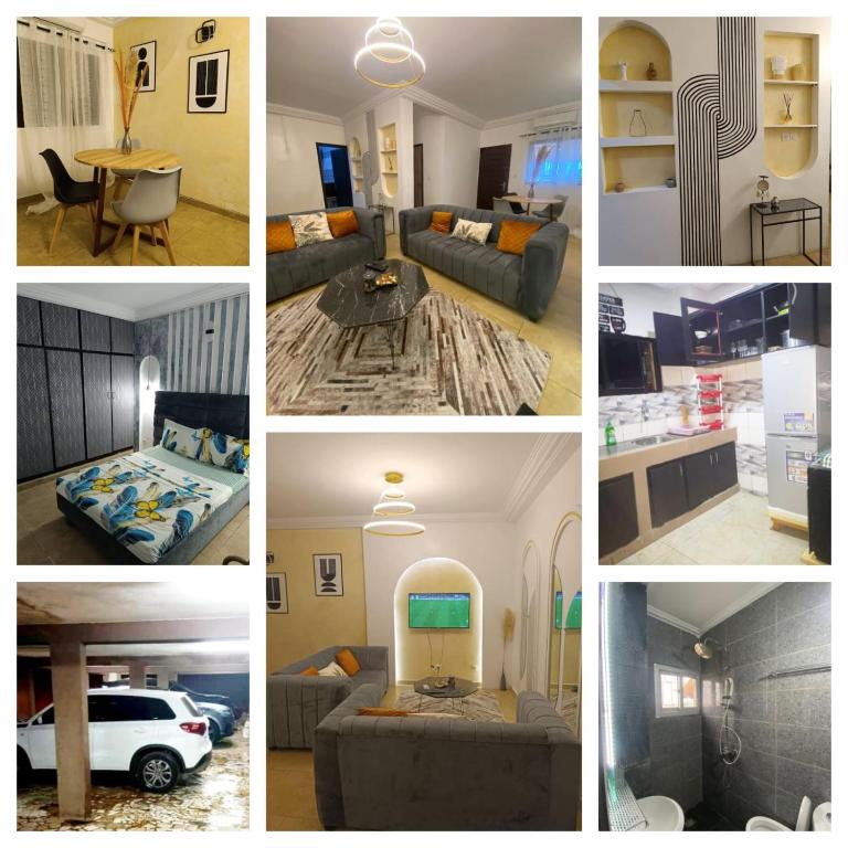 a collage of pictures of a living room at Résidences Hozy in Abidjan