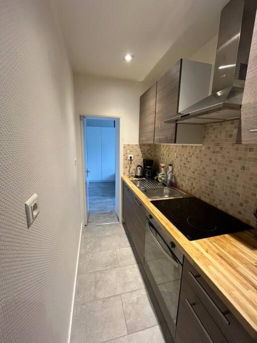 une cuisine avec un évier et un plan de travail dans l'établissement L'éphémère, à Quimper