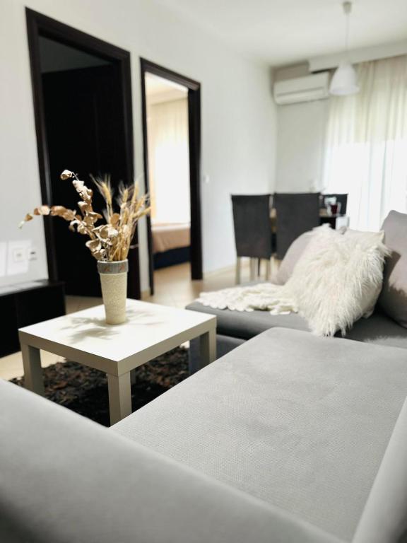 クサンティにあるLuxury CityCenter Apartmentのソファとテーブルのあるリビングルーム