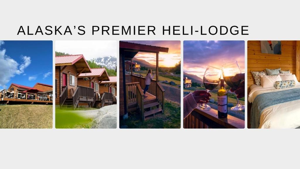 a collage of pictures of aissas premier hell lodge at Alaska Glacier Lodge in Palmer