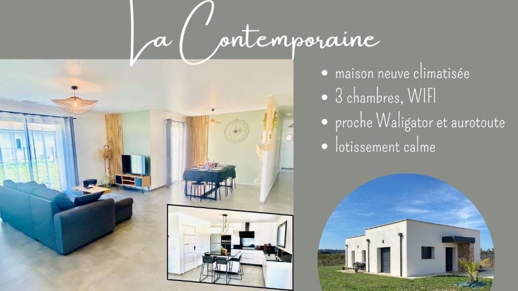 a collage of photos of a living room and a house at La Contemporaine in Brax