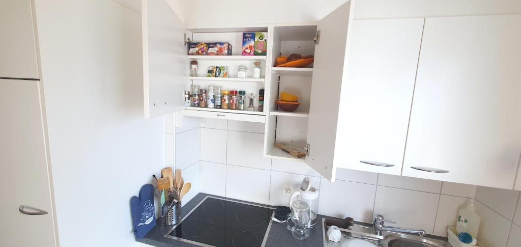 Kuchyň nebo kuchyňský kout v ubytování 2 Zimmer Zentral-ruhig mit Flair Gertrud Schlössli