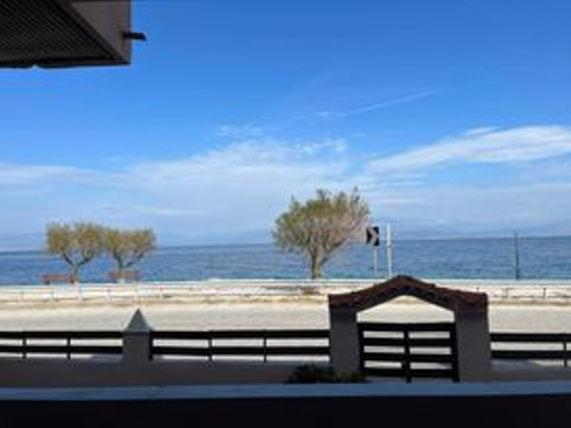 een uitzicht op een strand met de oceaan op de achtergrond bij Naia Apartment in Sarandapikhiótika