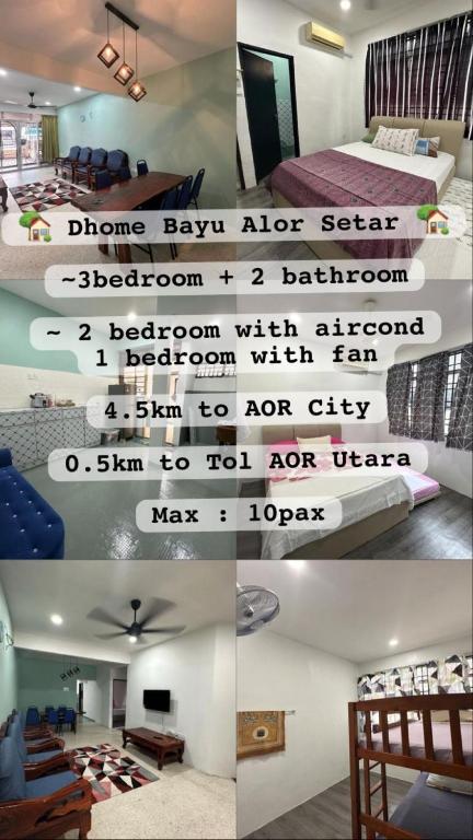 a collage of four pictures of a room with beds at Dhome Bayu Alor Setar in Alor Setar