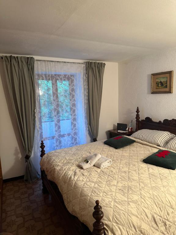 Serra Riccò的住宿－Casa Voje，一间卧室设有一张大床和一个窗户。