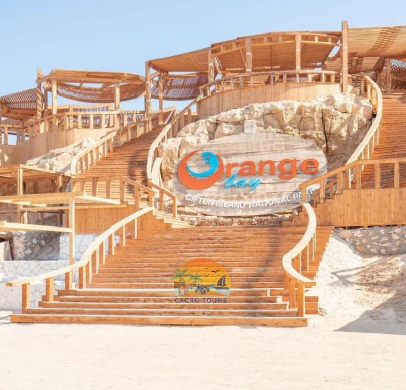 a set of stairs in a water park at Orange Bay in Hurghada