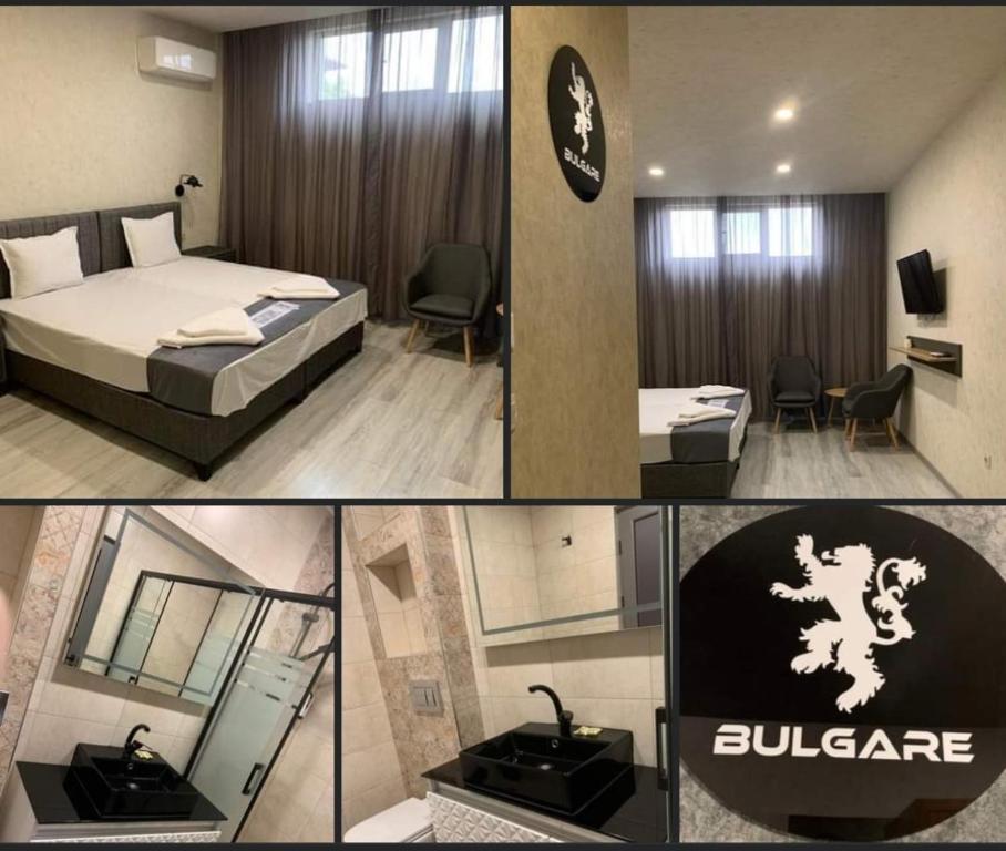 un collage de photos d'une chambre d'hôtel dans l'établissement Българе, à Vratsa