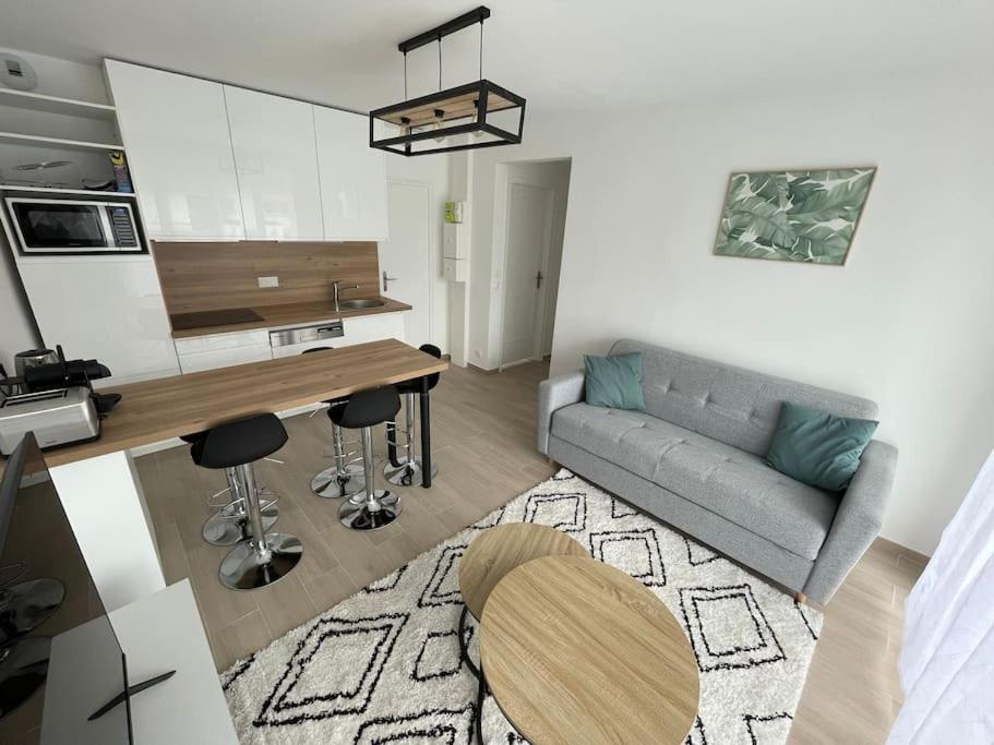 un salon avec un canapé et une table dans l'établissement T2 Nature & Coworking, à Morsang-sur-Orge