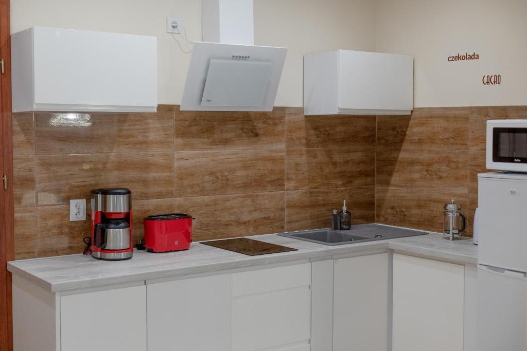 Kuchyň nebo kuchyňský kout v ubytování Apartament HAPPY 302 Łukęcin BlueMare basen EPapartamenty