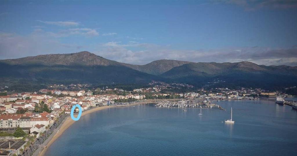 an aerial view of a harbor with boats in the water at CASA MARIÑEIRA in Pobra do Caramiñal