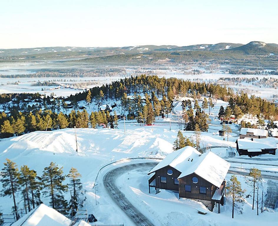 una vista aérea de una localidad cubierta de nieve en Toppvillan - Ski In - Ski Out - 200 m till toppen och cykelleder en Järvsö