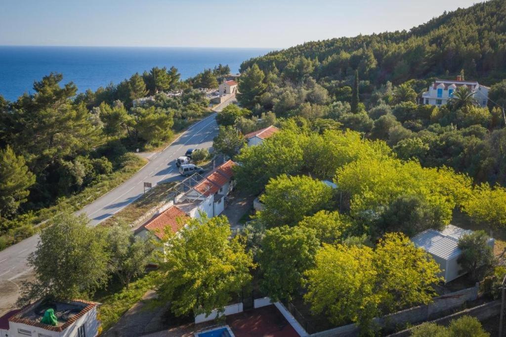 an overhead view of a road with trees and the ocean at Apartments with parking space Babino Polje, Mljet - 22319 in Babino Polje
