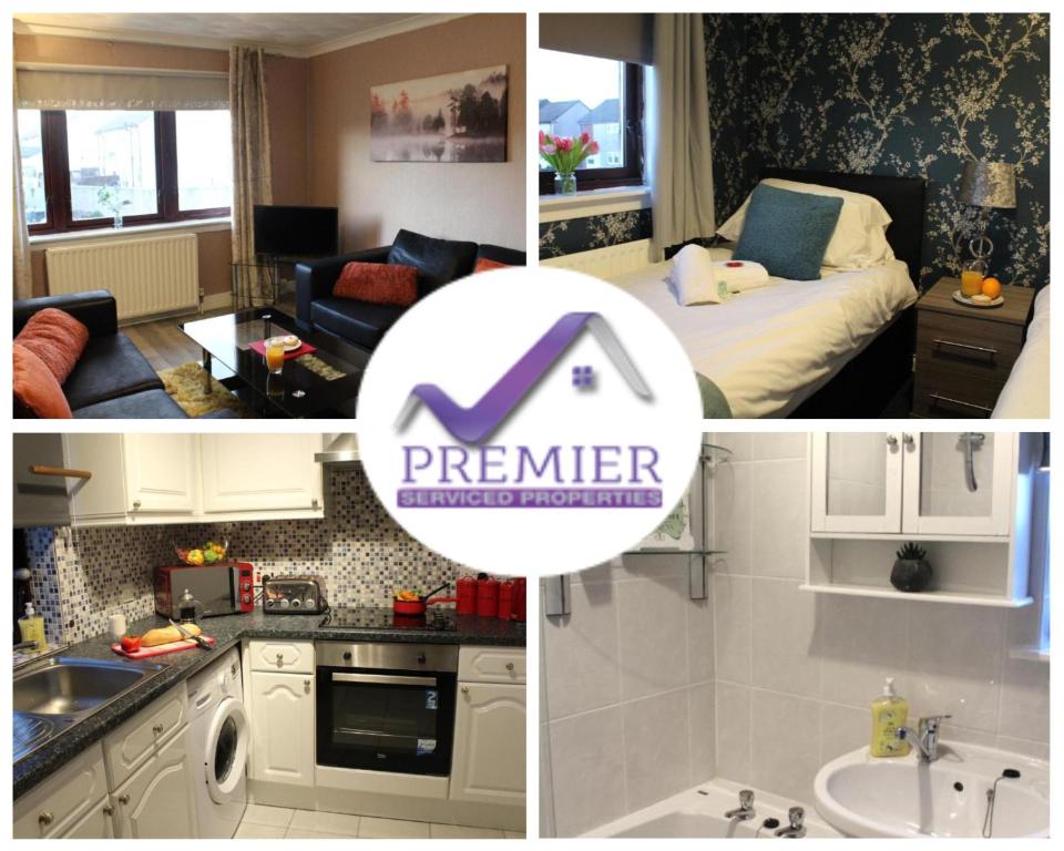 a collage of pictures of a kitchen and a bedroom at PREMIER - Fleming Apartment in Hamilton