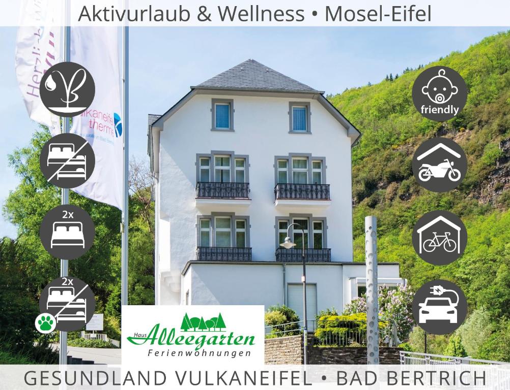 una casa con un cartel delante de ella en Haus Alleegarten en Bad Bertrich