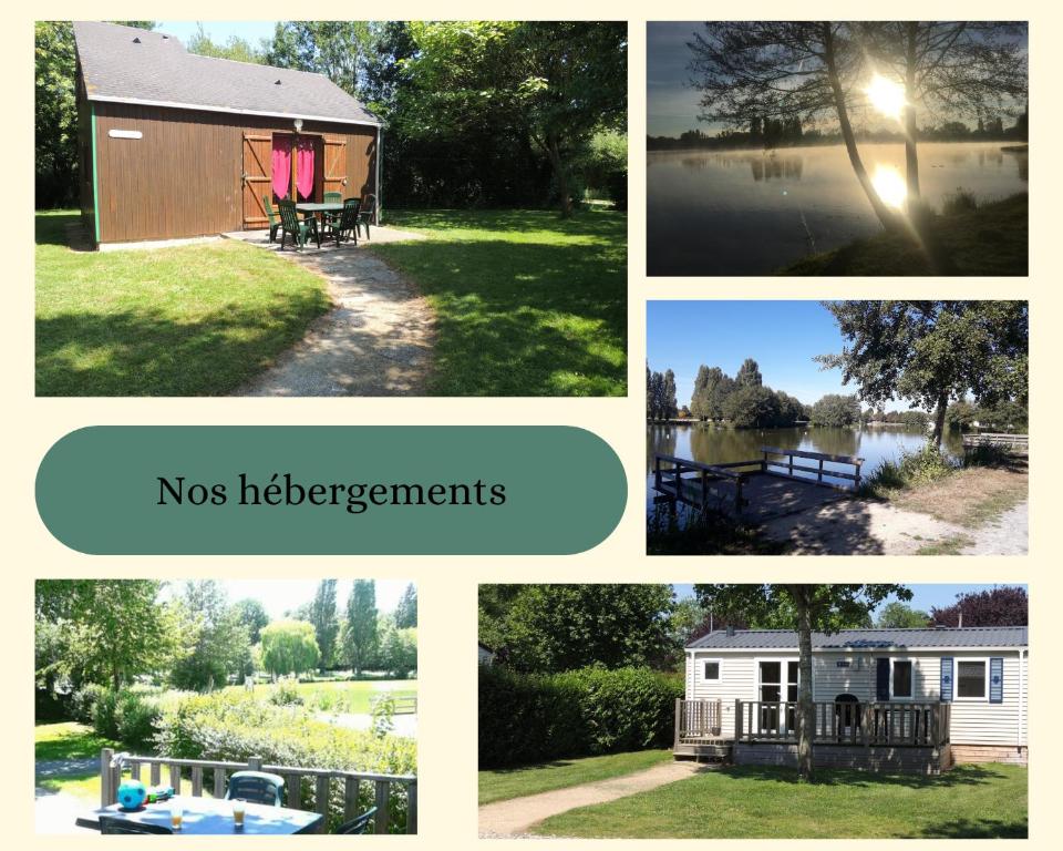a collage of pictures of different homes andyards at Village de Gîtes de La Chesnaie in Saint-Denis-du-Maine