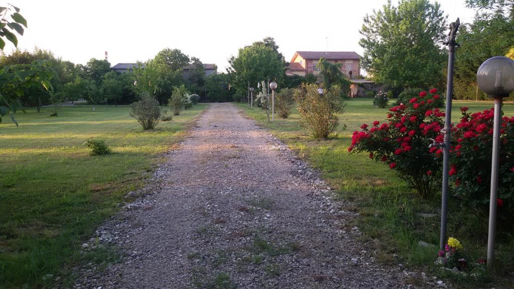 a gravel road in a field with flowers at Casa Di Campagna in Gazzo Veronese
