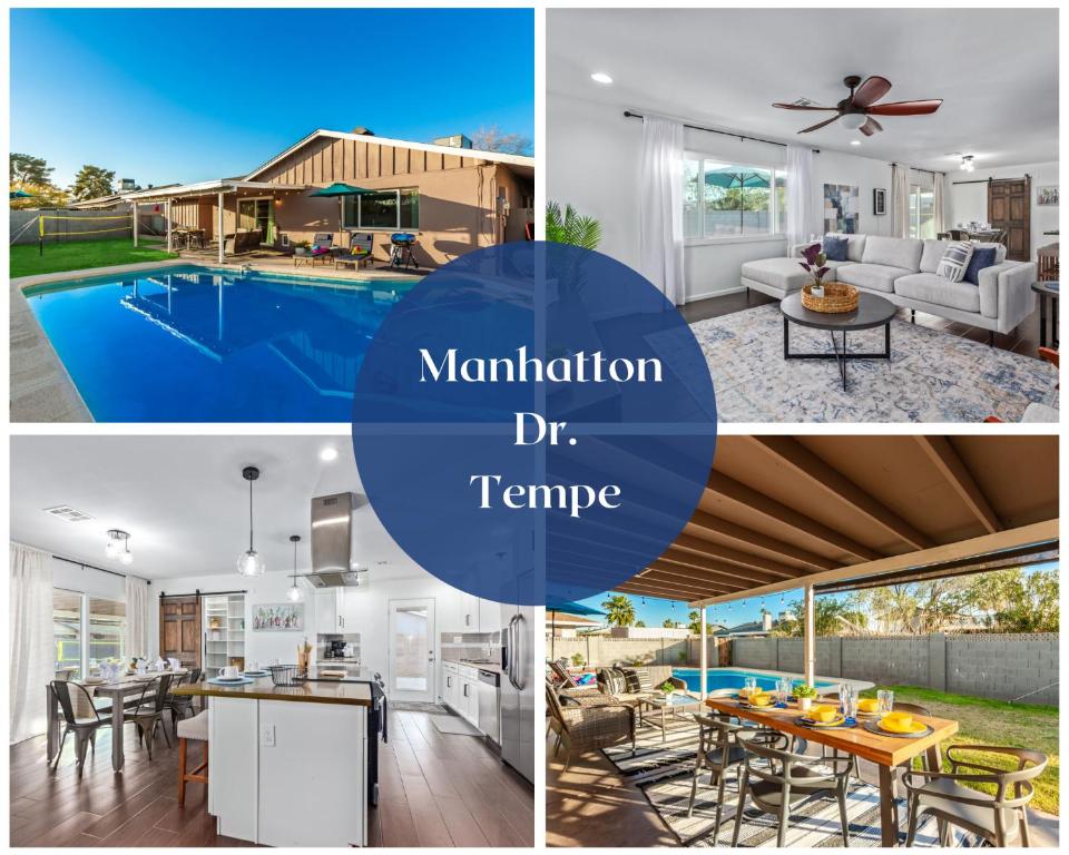 a collage of photos of a kitchen and a house at Manhatton Tempe home in Tempe