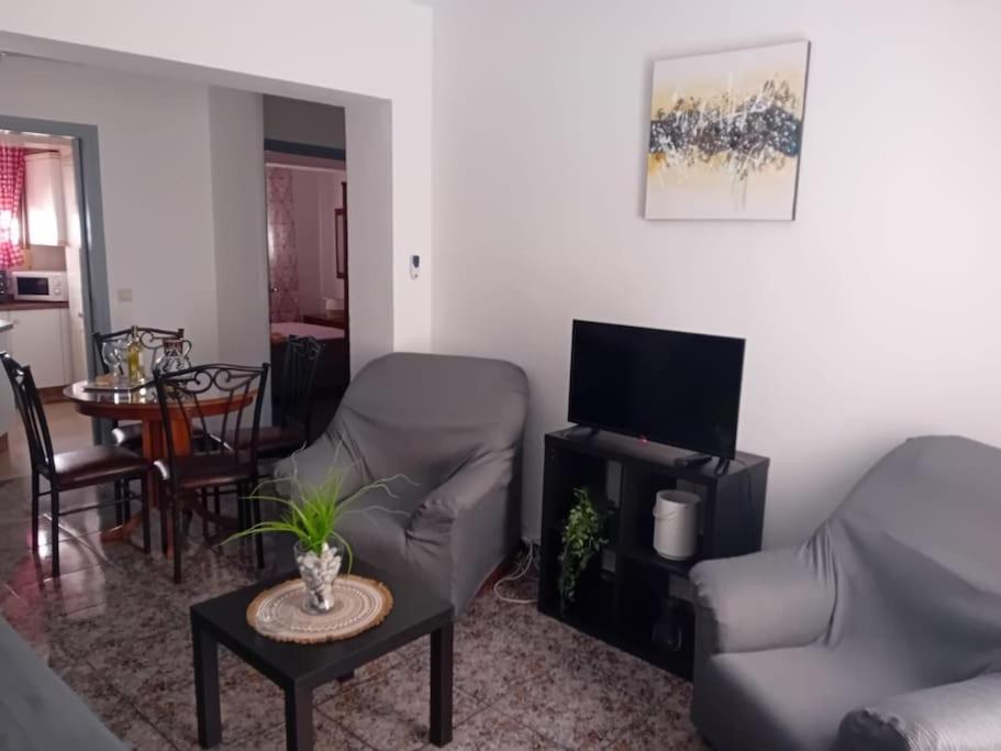 uma sala de estar com um sofá e uma televisão em Alojamiento Auri em Almuñécar